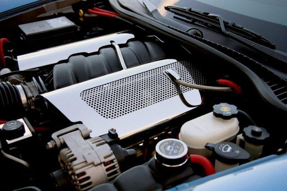 C6 Corvette Z06 LS7 Fuel Rail Covers - Replacement Style Polished Perforated Stainless Steel