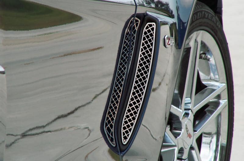 C6 Corvette Z06 Side Vent Grilles - 2Pc Laser Mesh Polished Stainless Steel