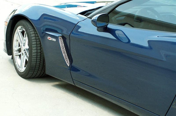 C6 Corvette Z06 Side Vent Grilles - 2Pc Laser Mesh Polished Stainless Steel