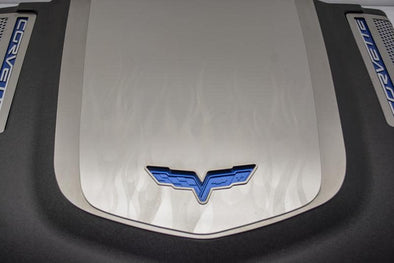 C6 Corvette ZR1 Custom Flame Etched Engine Shroud Cover  - 2Pc Stainless Steel