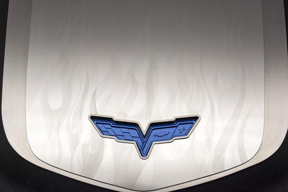 C6 Corvette ZR1 Custom Flame Etched Engine Shroud Cover  - 2Pc Stainless Steel