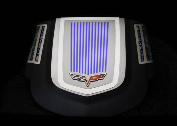 C6 Corvette ZR1 Engine Shroud Cover Ribbed Style w/ Space for Emblem - 2Pc Polished Stainless Steel