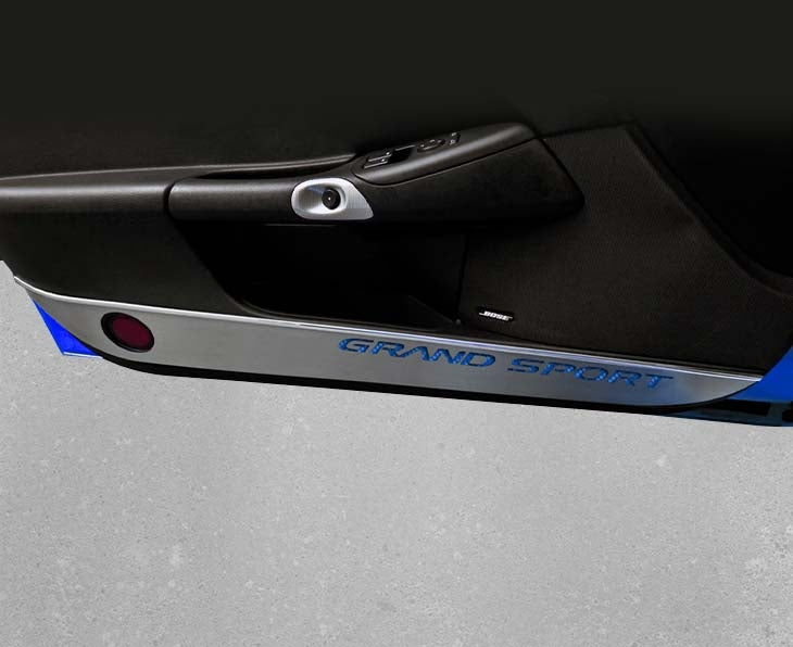 C6 Grand Sport Corvette Door Guards - Brushed Stainless Steel w/ Carbon Fiber Inlay | 2 pc
