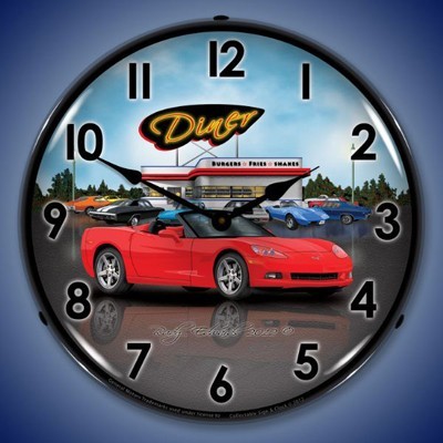 C6 Corvette Convertible Diner Lighted Clock - [Corvette Store Online]