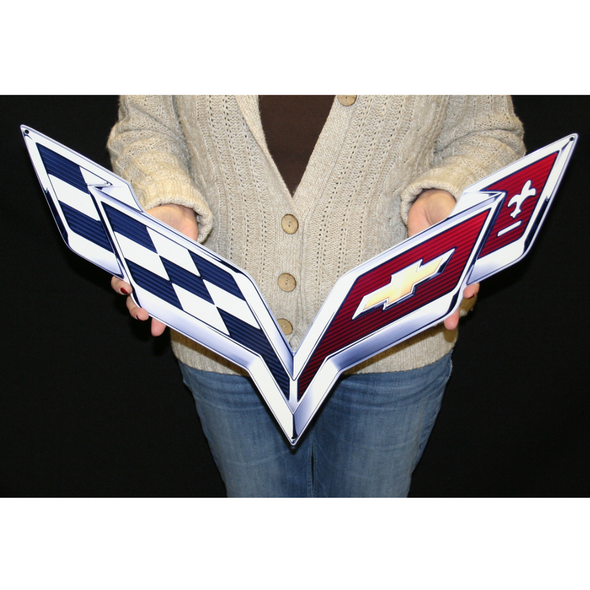 C7 Corvette Crossed Flags Emblem Steel Sign