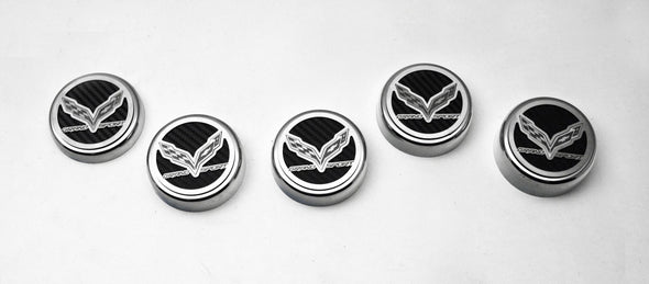 C7 Corvette (Automatic) Grand Sport Fluid Cap Cover 5Pc Set w/Crossed Flags