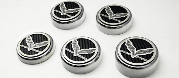 C7 Corvette (Automatic) Grand Sport Fluid Cap Cover 5Pc Set w/Crossed Flags