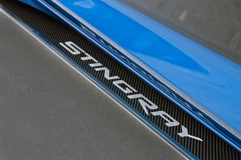 C7 Corvette Side Skirts w/ Stingray Script - Stainless Steel w/ Real Carbon Fiber Inlay