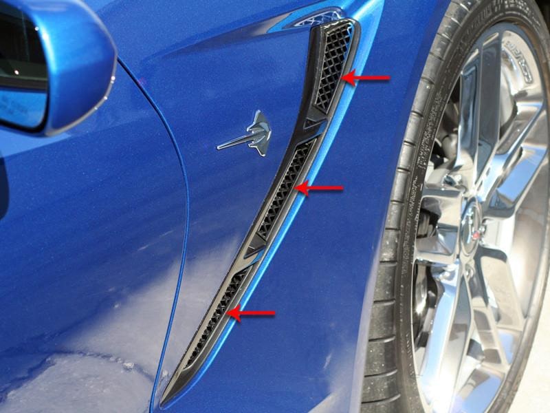 C7 Corvette Stingray Front Side Vent Mesh Grill Overlay - 6Pc Polished Stainless Steel