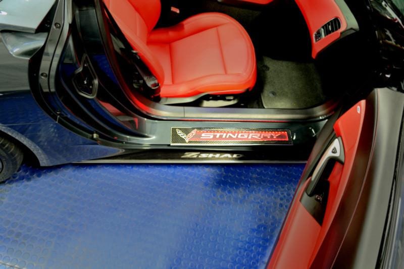 C7 Corvette Stingray LED Illuminated Carbon Fiber Door Sill Overlay 2Pc Stainless Steel Trim