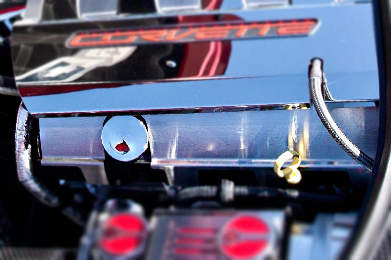 C7 Corvette Stingray Lower Fuel Rail Covers - Oil Fill 2Pc Brushed Stainless Steel