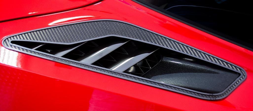C7 Corvette Stingray Rear Quarter Vent Set - Carbon Fiber w/ Stainless Steel Trim