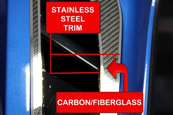 C7 Corvette Stingray Rear Quarter Vent Set - Carbon Fiber w/ Stainless Steel Trim