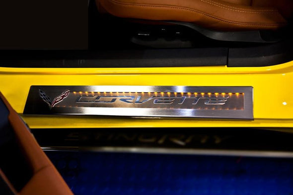 C7 Corvette Z06 / Z51 / Stingray LED Illuminated Brushed Door Sill Overlays