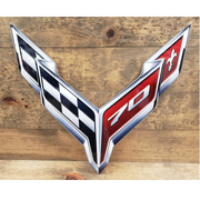 c8-corvette-70th-anniversary-crossed-flags-emblem-steel-sign