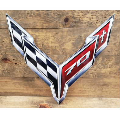 c8-corvette-70th-anniversary-crossed-flags-emblem-steel-sign