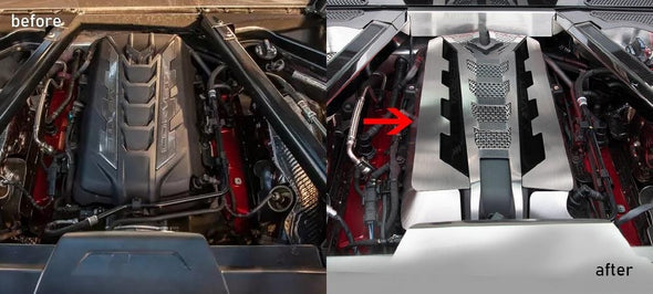 C8 Corvette Engine Shroud Kit Brushed w/Perforated Inserts 6Pc
