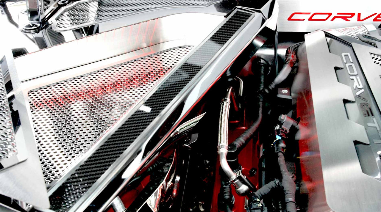 C8 Corvette Perforated Header Guard Cover Kit w/ Crossmember Covers w/ Carbon Fiber Top Plate