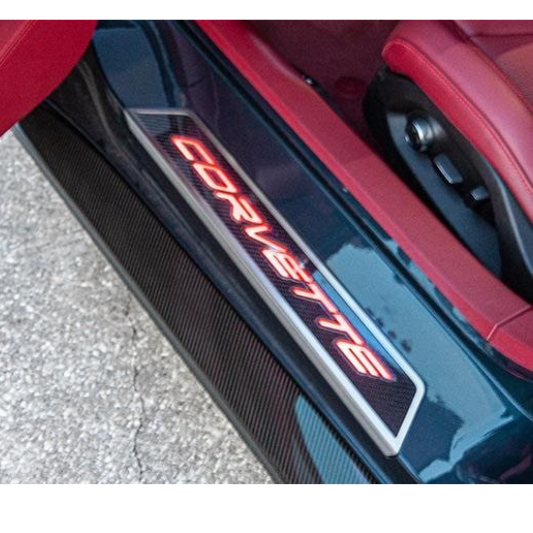 C8 Corvette Stainless Steel Replacement Door Sills - Illuminated