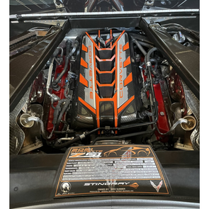 C8 Corvette Stingray Amplify Orange Premium Engine Cover - Silver Rails