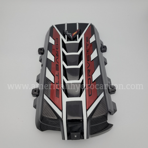 C8 Corvette Stingray Ceramic Matrix Gray Premium Engine Cover - Edge Red Rails