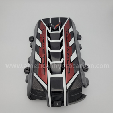 C8 Corvette Stingray Ceramic Matrix Gray Premium Engine Cover - Edge Red Rails