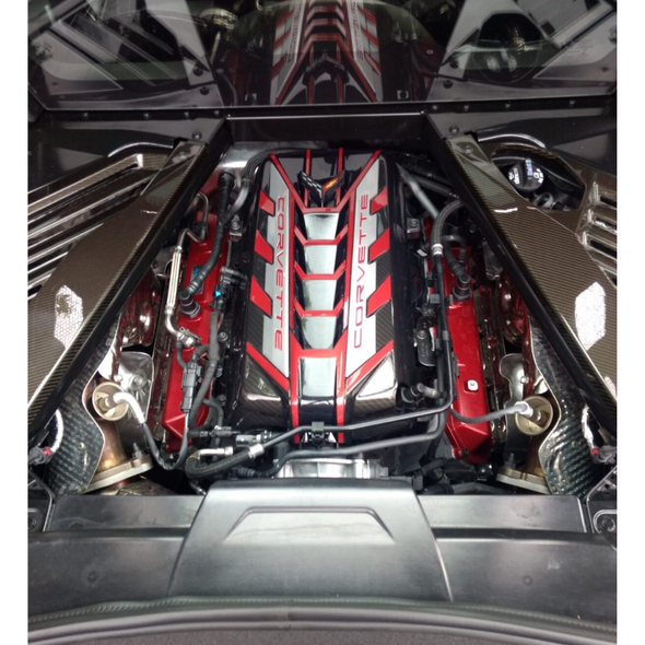 C8 Corvette Stingray Edge Red Premium Engine Cover - Silver Rails