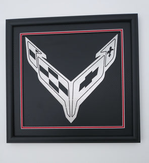Next Generation Corvette Crossed Flag Emblem Shadowbox - [Corvette Store Online]