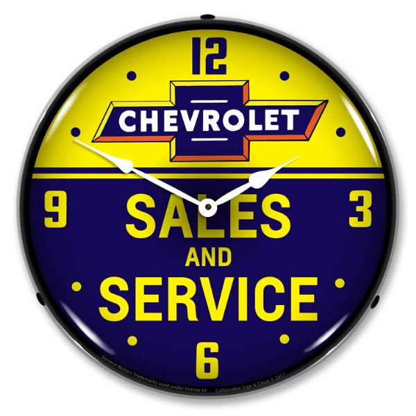 Chevrolet Bowtie Sales and Service Lighted Clock - [Corvette Store Online]