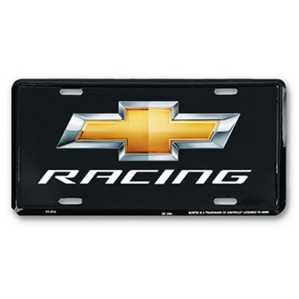 Chevy Racing Gold Bowtie Black License Plate