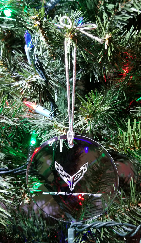 Corvette Engraved Crystal Christmas / Holiday Ornament - Choose Logo for Custom Etching