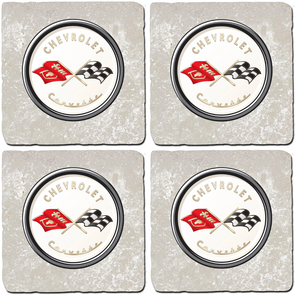 Corvette C1 Crossed Flags Stone Coaster Bundle - Set of 4