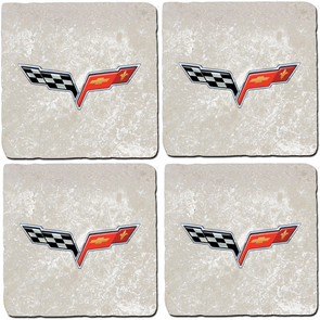 Corvette C6 Crossed Flags Stone Coaster Bundle - Set of 4