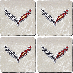 Corvette C7 Crossed Flags Stone Coaster Bundle - Set of 4