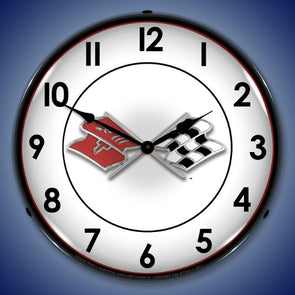 Corvette Crossed Flags Lighted Clock