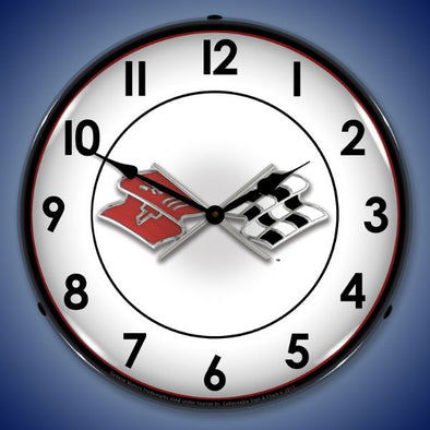 Corvette Crossed Flags Lighted Clock