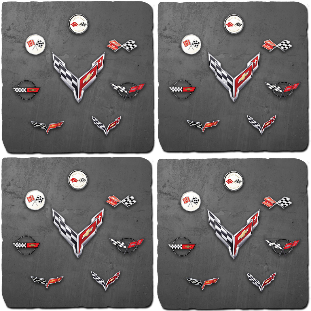 Corvette Generations Dark Stone Tile Coaster Bundle - Set of 4