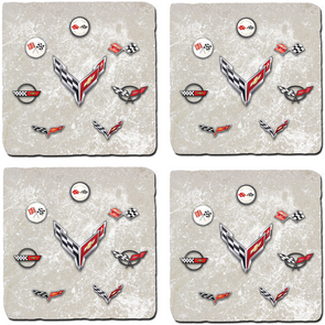 Corvette Generations Light Stone Tile Coaster Bundle - Set of 4