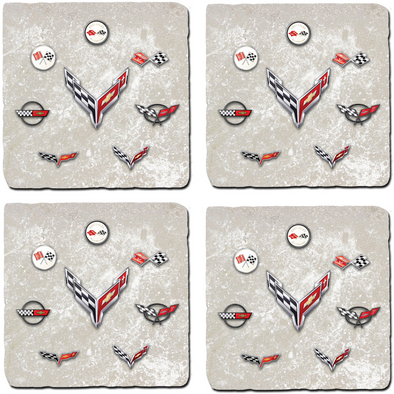 Corvette Generations Light Stone Tile Coaster Bundle - Set of 4