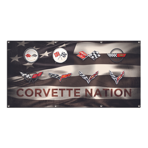 Corvette Nation American Flag Giant Garage Banner