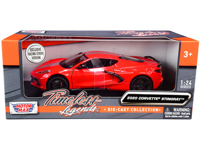 2020 Corvette C8 Stingray Red with Silver Racing Stripes Timeless Legends 1/24 Diecast