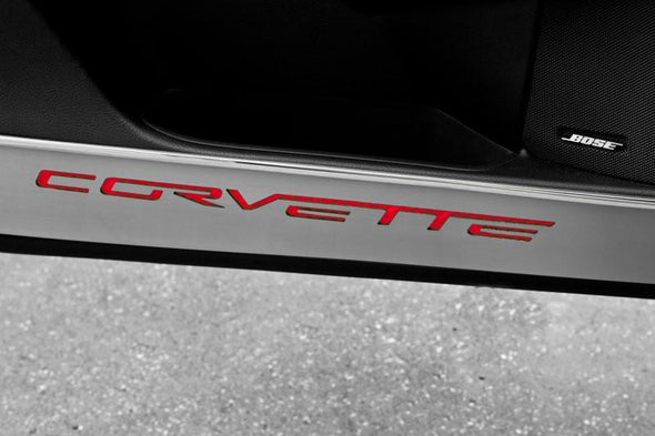 C6 Corvette | Door Guards | Brushed Carbon Fiber | Corvette Inlay | 2 pc - [Corvette Store Online]