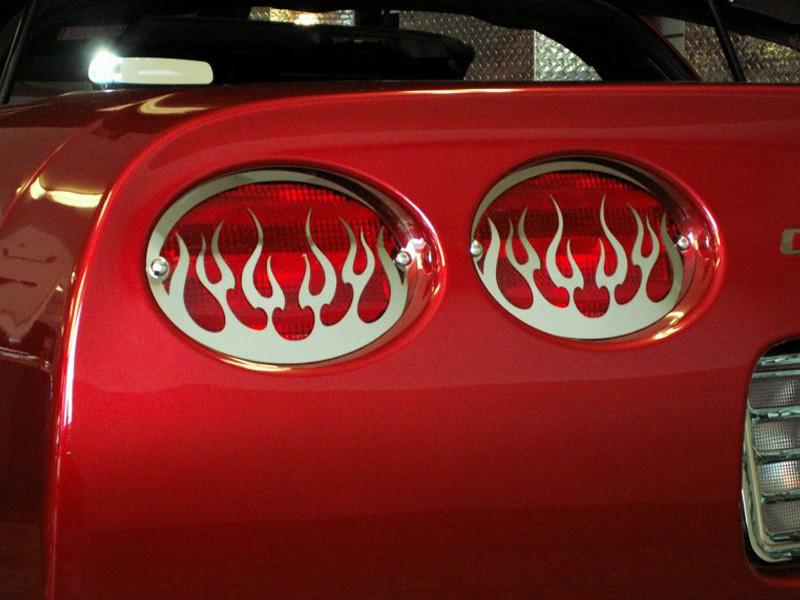 C5/Z06 Corvette Taillight Grilles | 4pc | Flame Style | Polished - [Corvette Store Online]