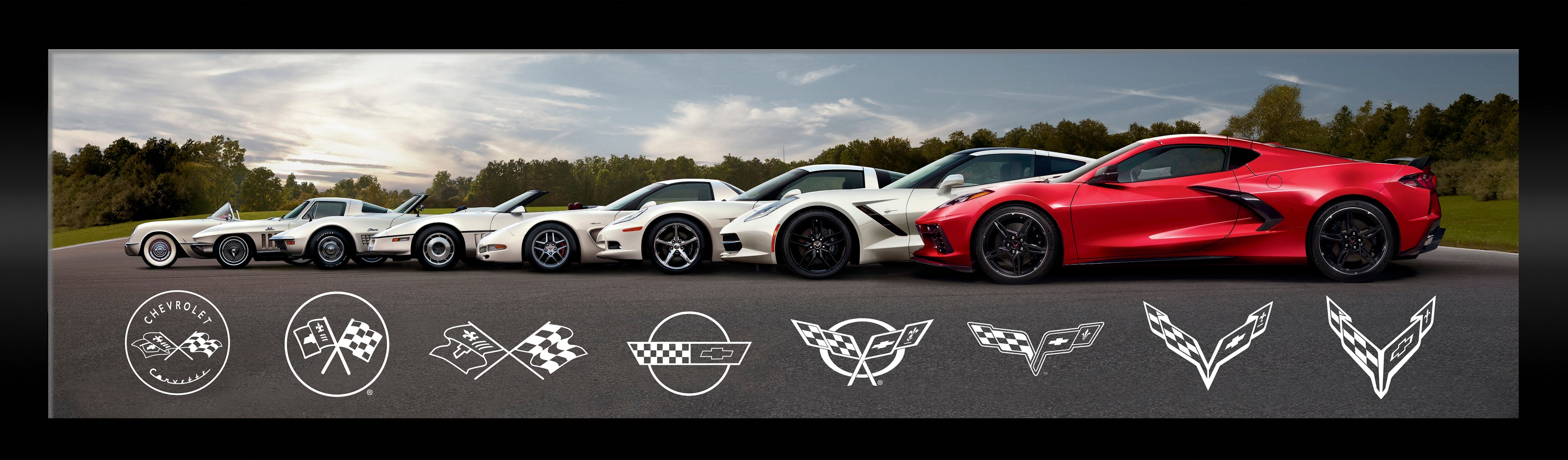 Corvette Generations Panorama Framed Print Corvette Store Online