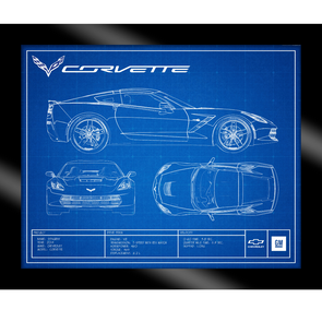 C7 Corvette Stingray Blueprint Framed Artwork