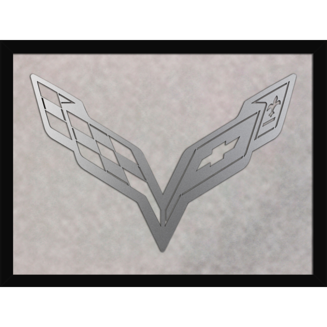C7 Corvette Framed Laser Cut Logo - White