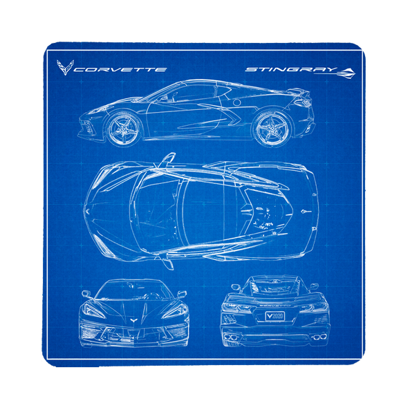 Next Generation C8 Corvette Blueprint Stone Coaster Bundle - Set of 4
