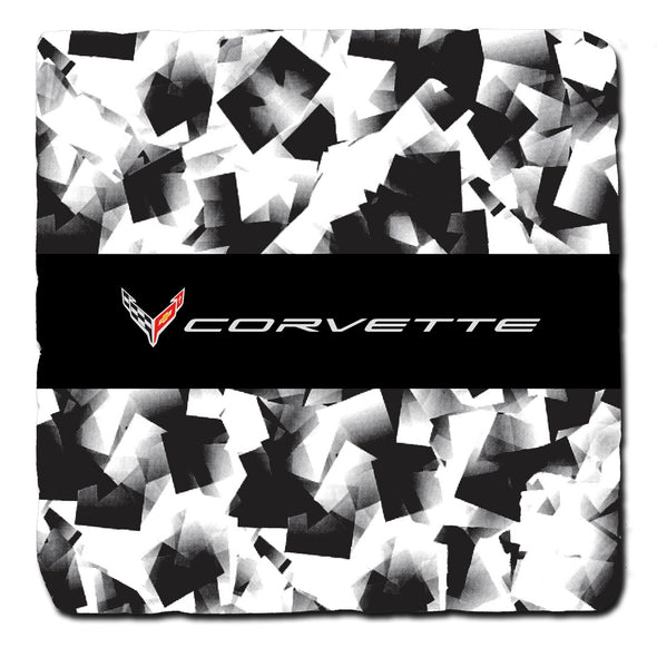 Next Generation Corvette C8 Crossed Flags Camo Stone Coaster Bundle - Set of 4
