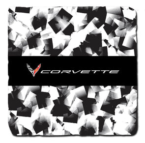 Next Generation Corvette C8 Crossed Flags Script Black/Camo Stone Coaster