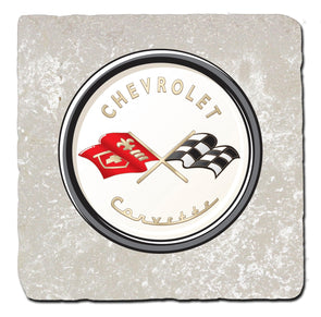 Corvette C1 Crossed Flags Stone Coaster
